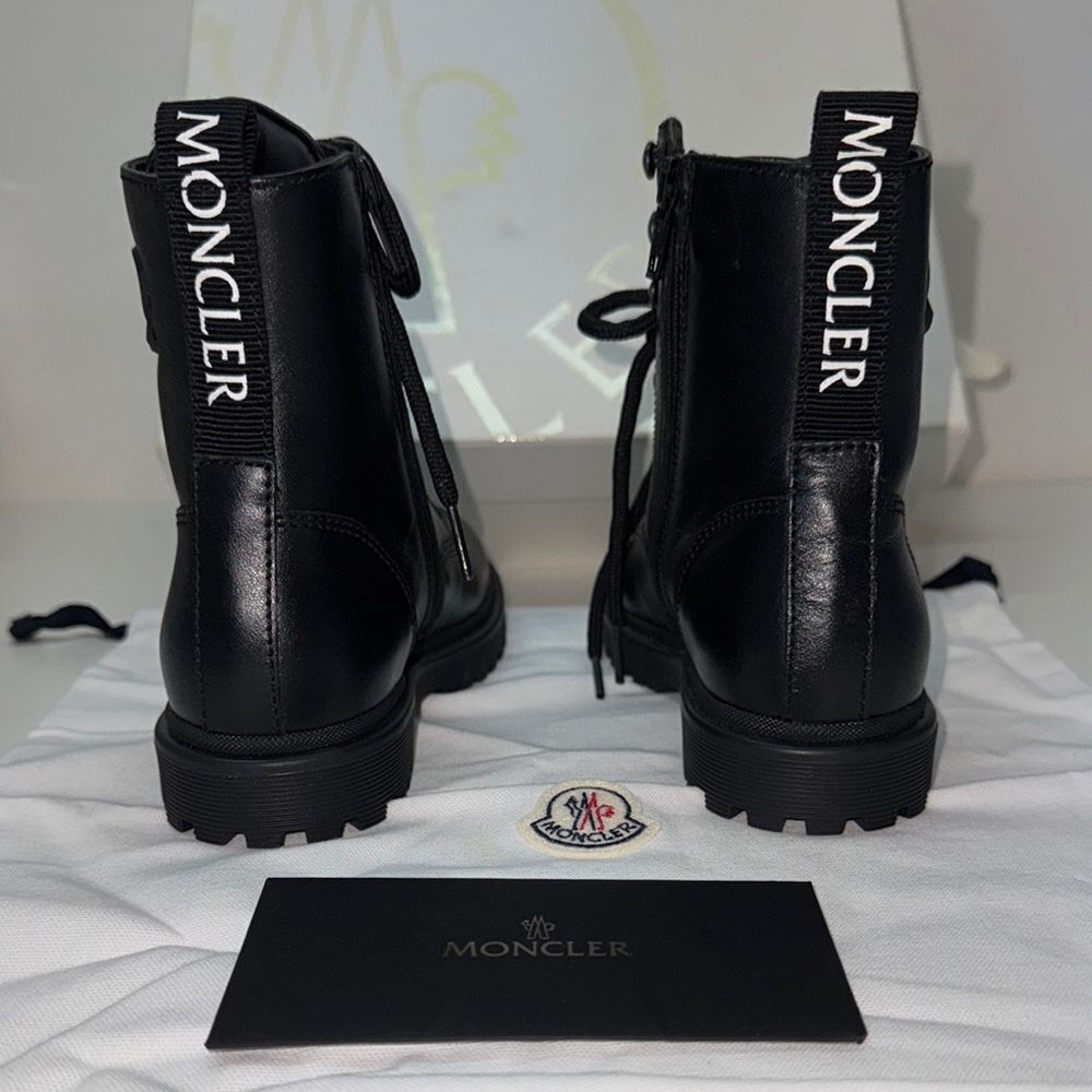 🔥Moncler Black Combat Boots with High-Top Design size 33 new in box